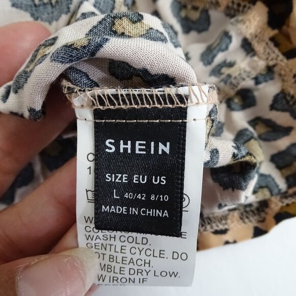 Shein Leopard Print Long Sleeve Blouse With Ruffle Trim Women Size L US 8 10 - Picture 6 of 11